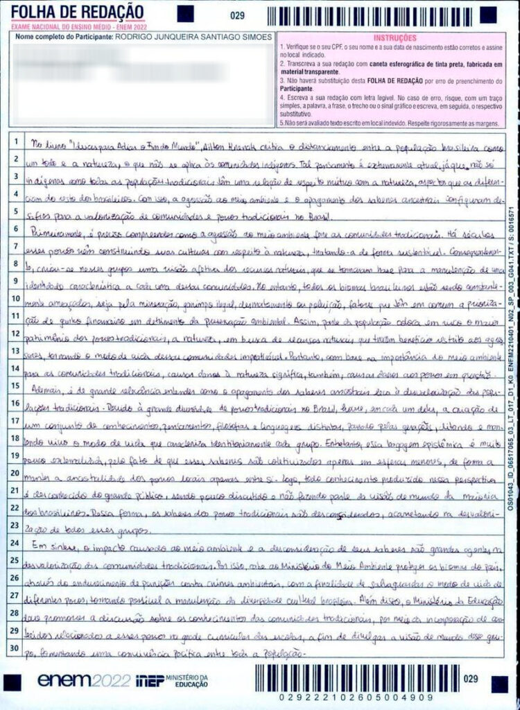 Redação Nota 1000 Leia 10 Redações Da última Edição Do Enem 7030